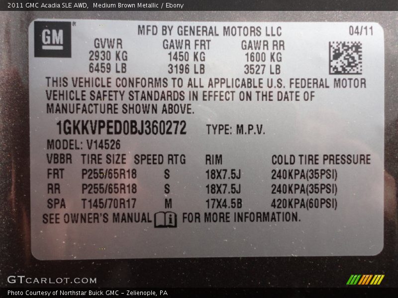 Medium Brown Metallic / Ebony 2011 GMC Acadia SLE AWD