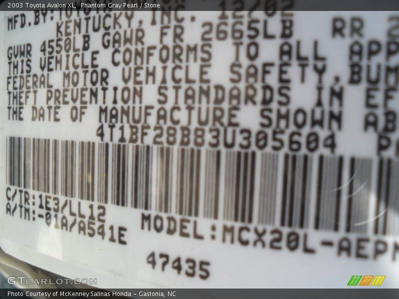 Phantom Gray Pearl / Stone 2003 Toyota Avalon XL