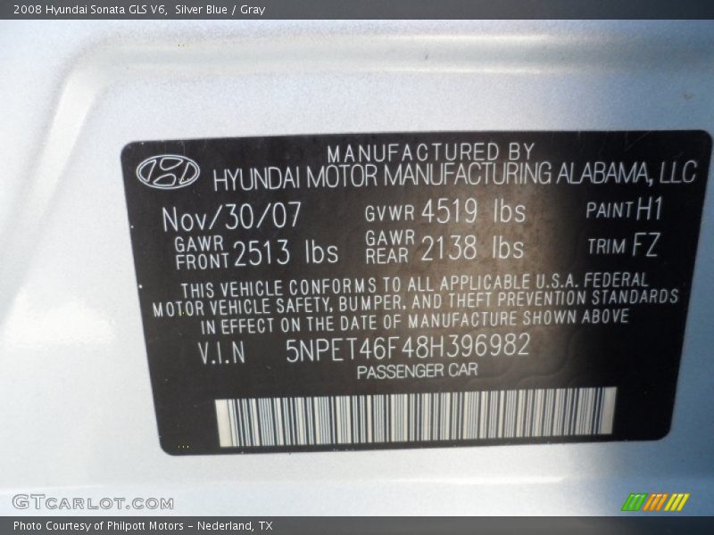 Silver Blue / Gray 2008 Hyundai Sonata GLS V6