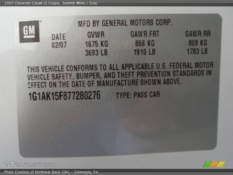 Summit White / Gray 2007 Chevrolet Cobalt LS Coupe
