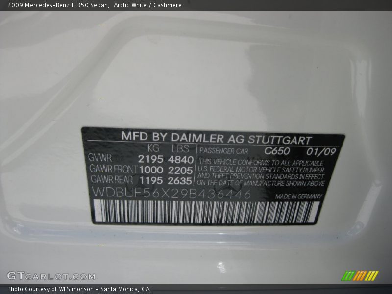 Arctic White / Cashmere 2009 Mercedes-Benz E 350 Sedan