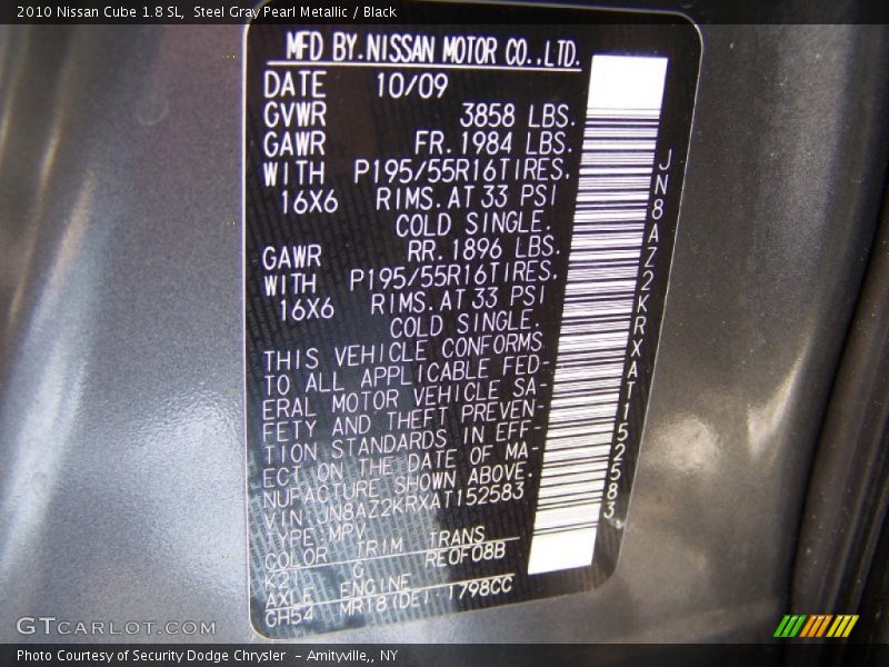 Steel Gray Pearl Metallic / Black 2010 Nissan Cube 1.8 SL