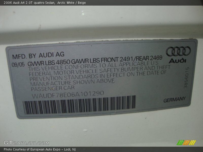 Arctic White / Beige 2006 Audi A4 2.0T quattro Sedan