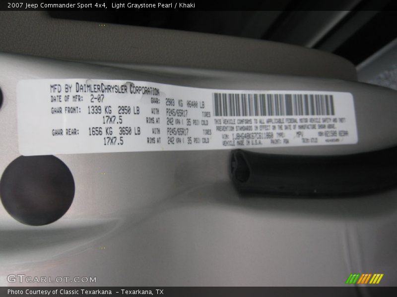 Light Graystone Pearl / Khaki 2007 Jeep Commander Sport 4x4