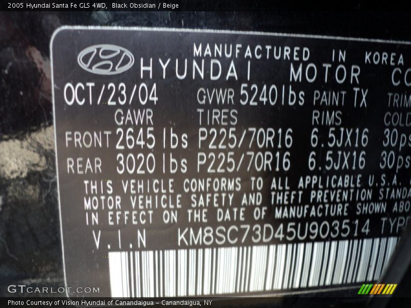 Black Obsidian / Beige 2005 Hyundai Santa Fe GLS 4WD