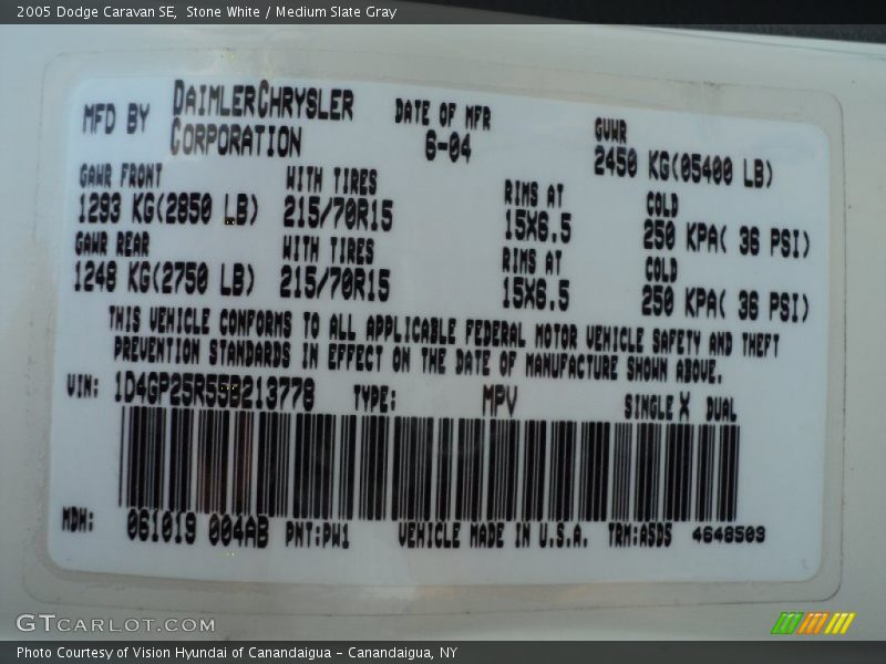 Stone White / Medium Slate Gray 2005 Dodge Caravan SE