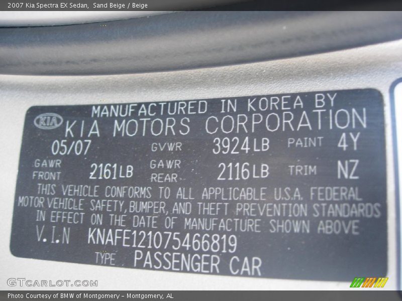 Sand Beige / Beige 2007 Kia Spectra EX Sedan