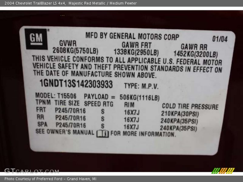 Majestic Red Metallic / Medium Pewter 2004 Chevrolet TrailBlazer LS 4x4