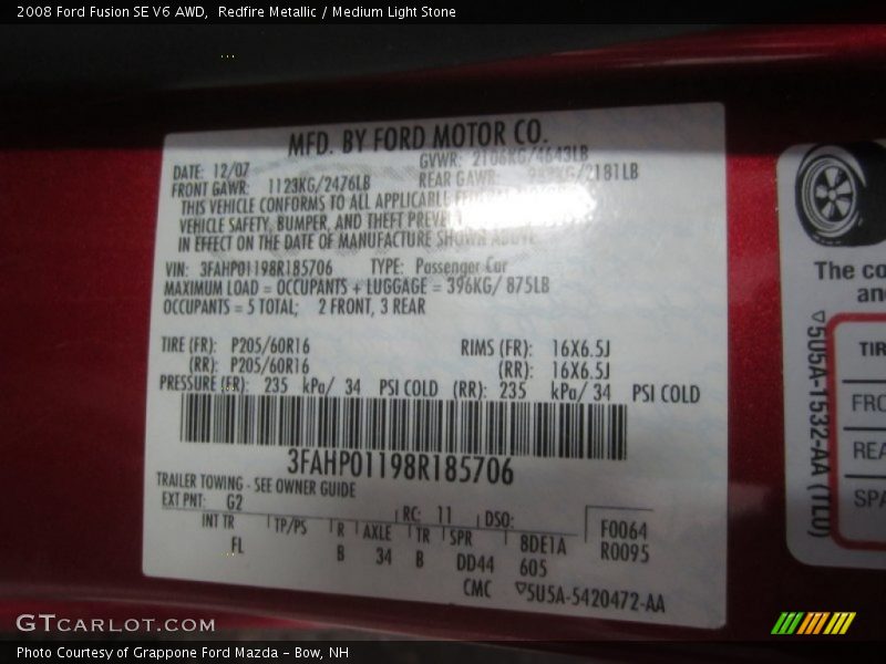 Redfire Metallic / Medium Light Stone 2008 Ford Fusion SE V6 AWD