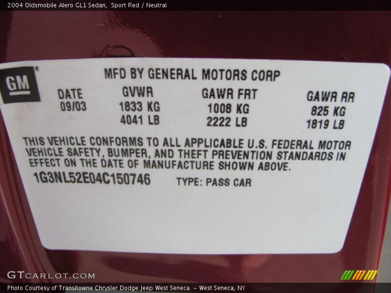 Sport Red / Neutral 2004 Oldsmobile Alero GL1 Sedan