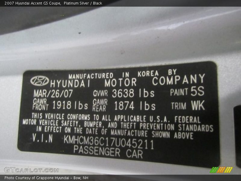 Platinum Silver / Black 2007 Hyundai Accent GS Coupe