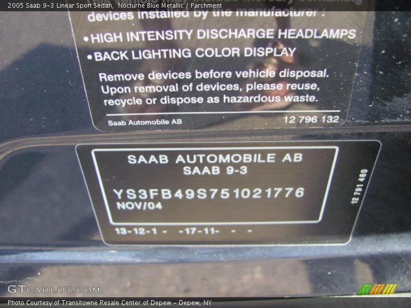 Nocturne Blue Metallic / Parchment 2005 Saab 9-3 Linear Sport Sedan