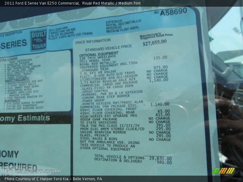  2011 E Series Van E250 Commercial Window Sticker