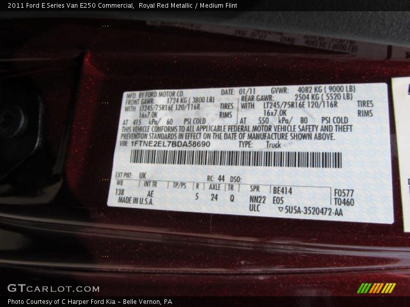 2011 E Series Van E250 Commercial Royal Red Metallic Color Code UK