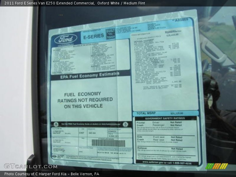  2011 E Series Van E250 Extended Commercial Window Sticker