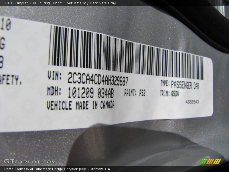 Bright Silver Metallic / Dark Slate Gray 2010 Chrysler 300 Touring
