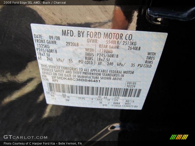 Black / Charcoal 2008 Ford Edge SEL AWD
