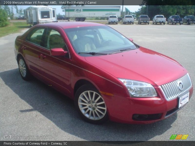 Vivid Red Metallic / Camel 2009 Mercury Milan V6 Premier AWD
