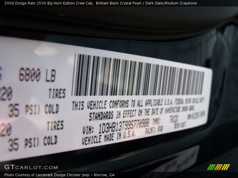 Brilliant Black Crystal Pearl / Dark Slate/Medium Graystone 2009 Dodge Ram 1500 Big Horn Edition Crew Cab