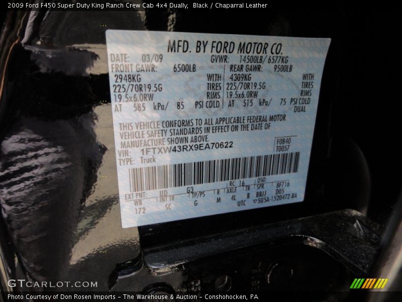 2009 F450 Super Duty King Ranch Crew Cab 4x4 Dually Black Color Code UD