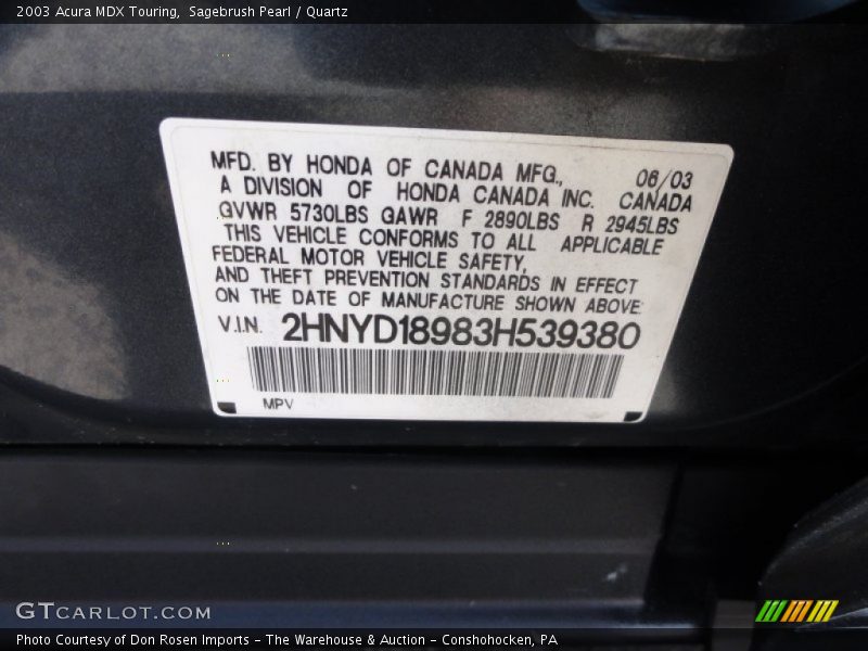 Sagebrush Pearl / Quartz 2003 Acura MDX Touring