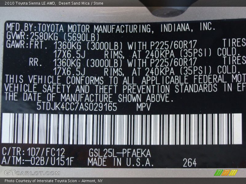 Desert Sand Mica / Stone 2010 Toyota Sienna LE AWD