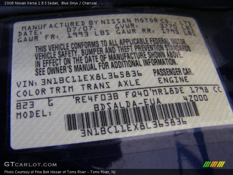 Blue Onyx / Charcoal 2008 Nissan Versa 1.8 S Sedan