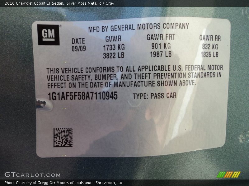 Silver Moss Metallic / Gray 2010 Chevrolet Cobalt LT Sedan
