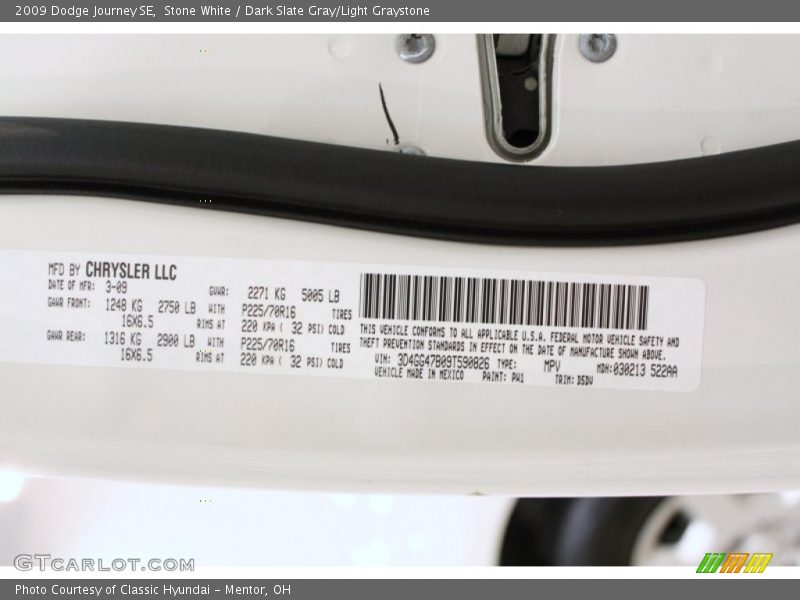 Stone White / Dark Slate Gray/Light Graystone 2009 Dodge Journey SE