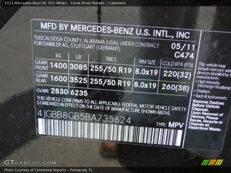 Verde Brook Metallic / Cashmere 2011 Mercedes-Benz ML 350 4Matic