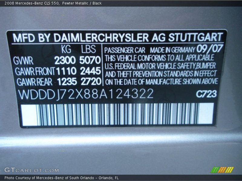 Pewter Metallic / Black 2008 Mercedes-Benz CLS 550