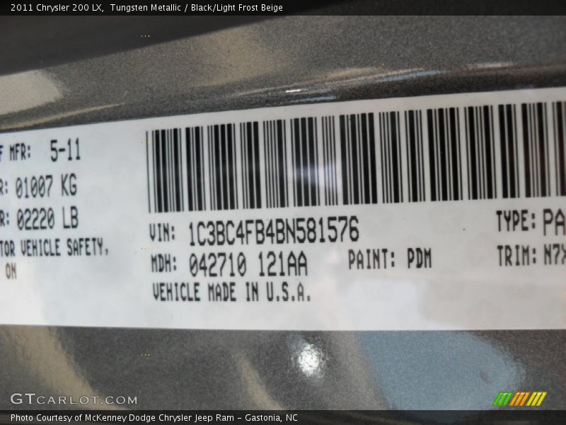 2011 200 LX Tungsten Metallic Color Code PDM