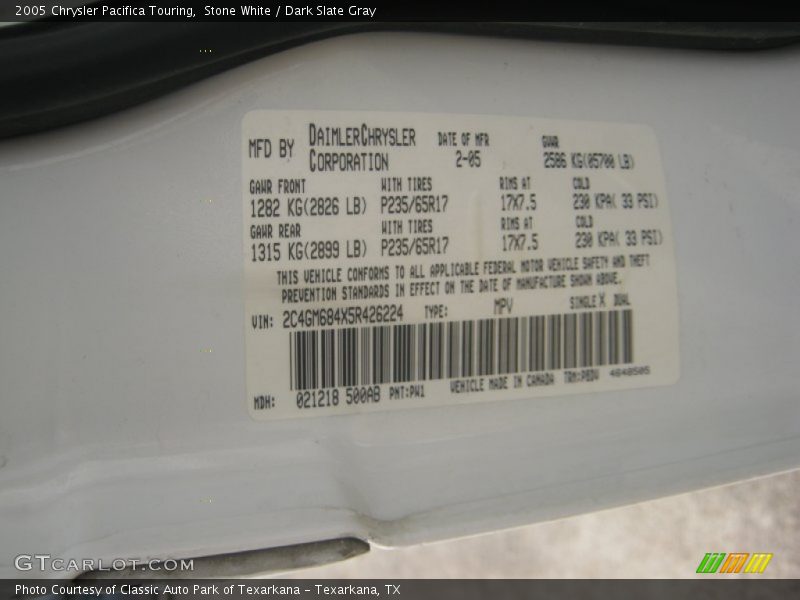 Stone White / Dark Slate Gray 2005 Chrysler Pacifica Touring