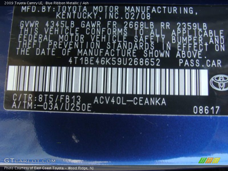 Blue Ribbon Metallic / Ash 2009 Toyota Camry LE