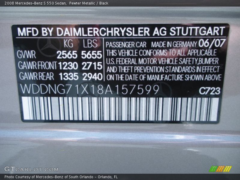 Pewter Metallic / Black 2008 Mercedes-Benz S 550 Sedan
