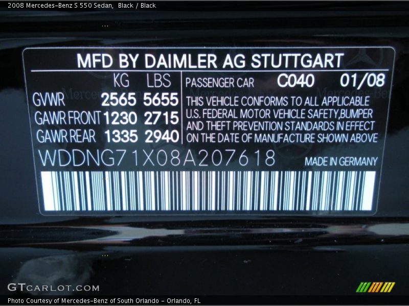 Black / Black 2008 Mercedes-Benz S 550 Sedan