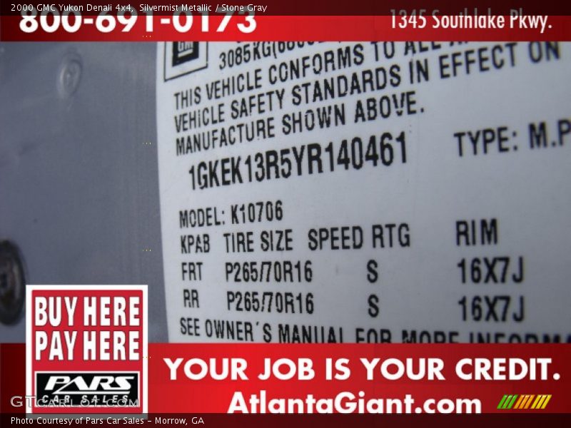 Silvermist Metallic / Stone Gray 2000 GMC Yukon Denali 4x4