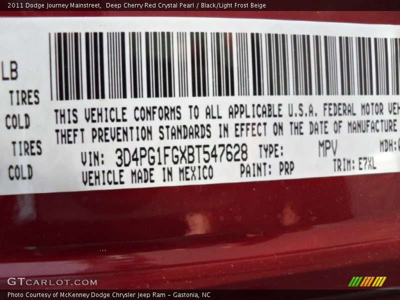 Deep Cherry Red Crystal Pearl / Black/Light Frost Beige 2011 Dodge Journey Mainstreet