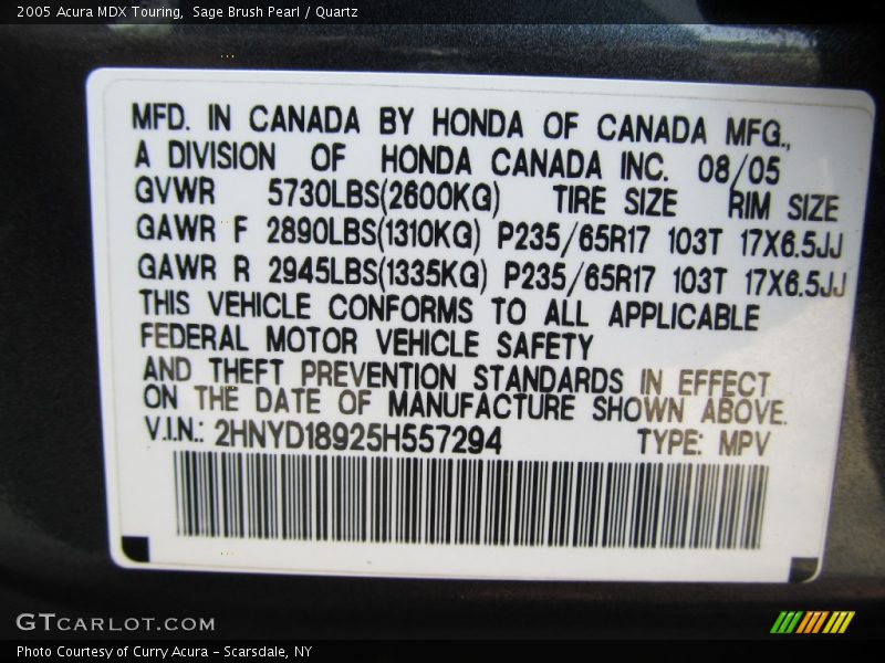 Sage Brush Pearl / Quartz 2005 Acura MDX Touring
