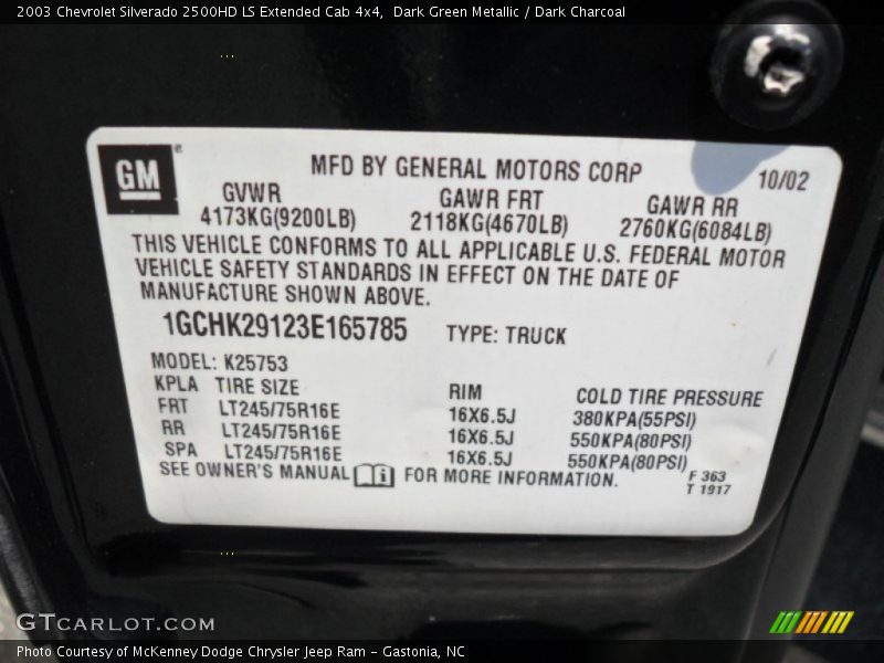 Dark Green Metallic / Dark Charcoal 2003 Chevrolet Silverado 2500HD LS Extended Cab 4x4