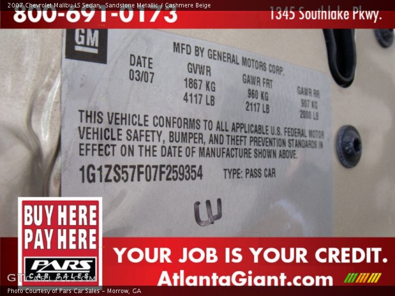 Sandstone Metallic / Cashmere Beige 2007 Chevrolet Malibu LS Sedan