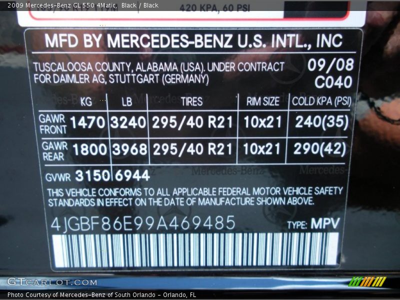Black / Black 2009 Mercedes-Benz GL 550 4Matic