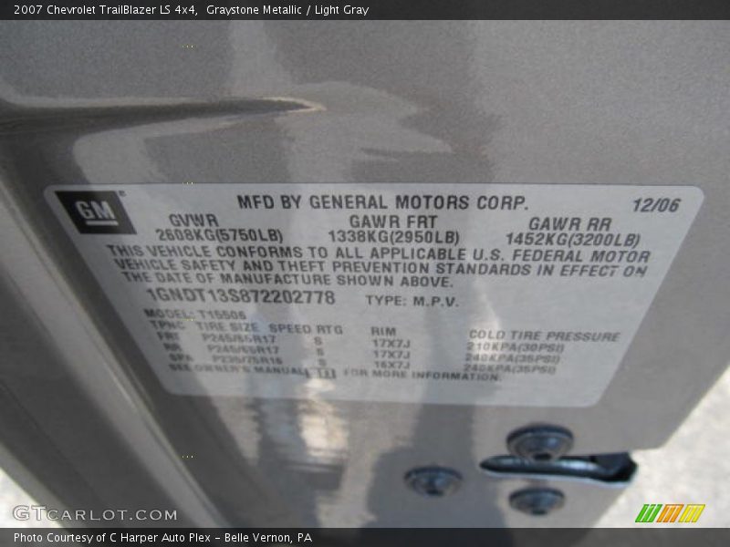 Graystone Metallic / Light Gray 2007 Chevrolet TrailBlazer LS 4x4