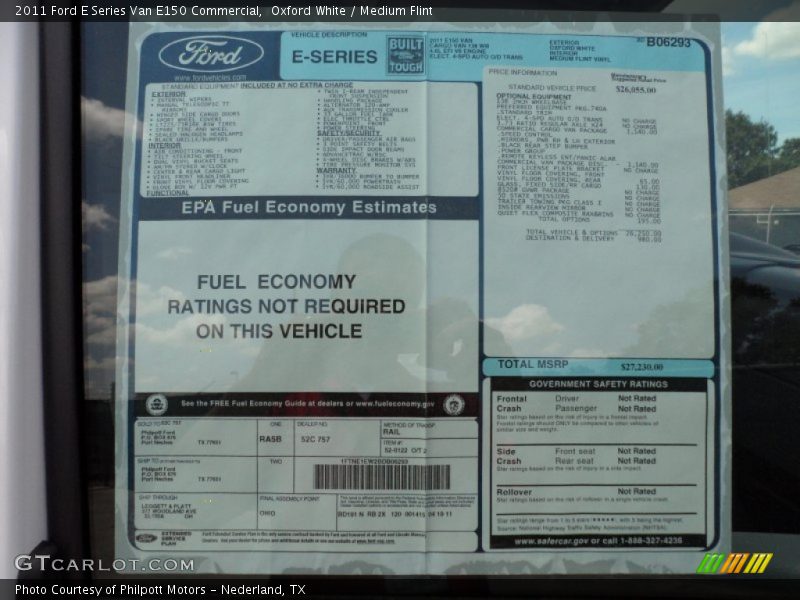  2011 E Series Van E150 Commercial Window Sticker