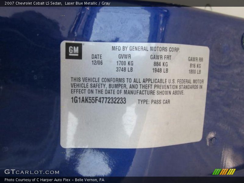 Laser Blue Metallic / Gray 2007 Chevrolet Cobalt LS Sedan