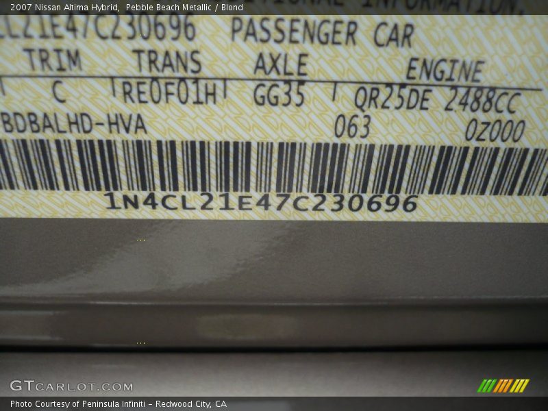 Pebble Beach Metallic / Blond 2007 Nissan Altima Hybrid