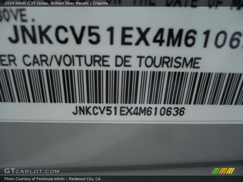 Brilliant Silver Metallic / Graphite 2004 Infiniti G 35 Sedan
