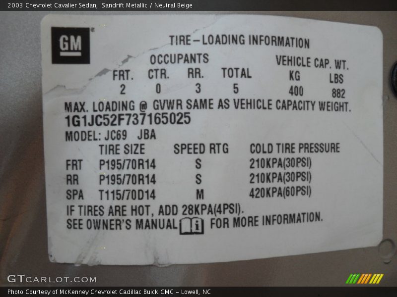 Sandrift Metallic / Neutral Beige 2003 Chevrolet Cavalier Sedan