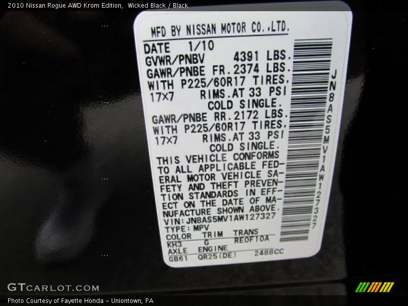 Wicked Black / Black 2010 Nissan Rogue AWD Krom Edition