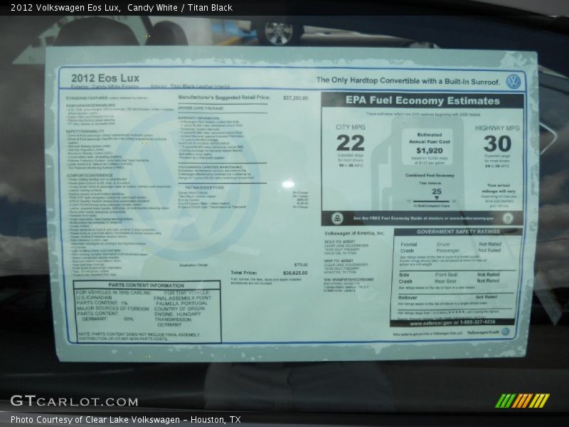  2012 Eos Lux Window Sticker